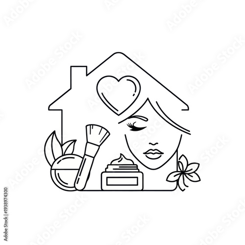 Beauty care at home concept with woman and products