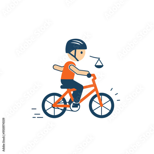 Person riding bicycle holding justice scale icon