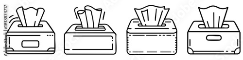 Tissues in Lineup Black Line Art of Tissue Boxes with Tissues