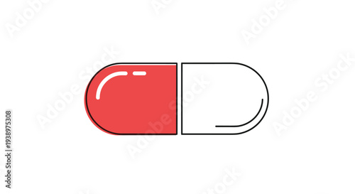 Medical capsule pill icon with one half in red and the other in white representing medicine pharmacy and healthcare industry.