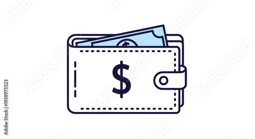 Simple money wallet icon with paper currency bills sticking out representing personal finance savings and payment methods.