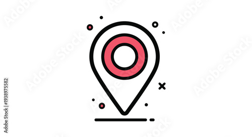 Map pointer location pin icon with red concentric circles and decorative black dots for navigation and tracking services.