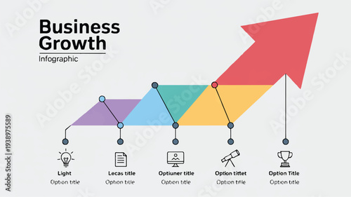 Business growth infographic with an upward trending arrow and milestone markers