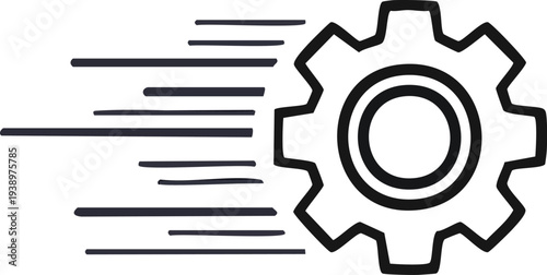 minimal line icon of gear with motion speed lines, automation or fast workflow concept