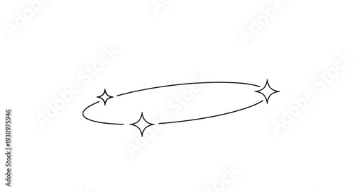 Minimalist graphic features a single thin black line forming an oval ring with three shining stars representing magic, dizziness, or success.