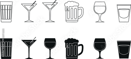 cocktail glasses and drinkware on white background