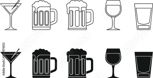 Collection of various alcoholic beverage icons on white background