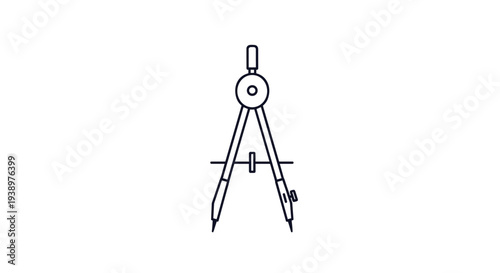 Simple black outline icon shows a traditional drawing compass tool used for geometry, drafting, and technical design on a white background.