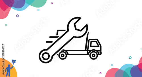 Service truck icon with a large wrench tool symbolizing professional mobile repair and maintenance for commercial vehicles.