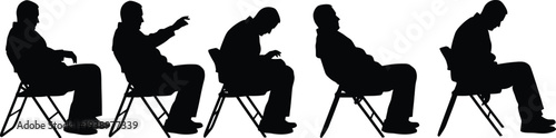 Silhouette of a man falling backwards off a chair in five stages