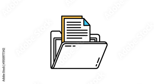 Office folder icon containing multiple document pages representing organized digital file storage, management, and archiving.