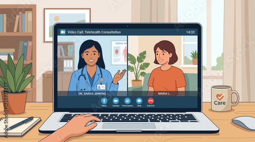 Doctor and patient in telehealth consultation on video call