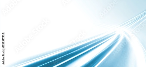 Flowing abstract blue light streaks on a bright white background