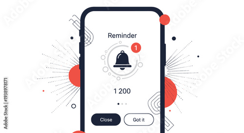 Mobile phone screen displaying reminder notification with bell icon and numeric alert for scheduled task management and organization.