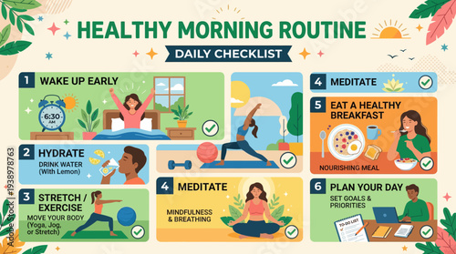 Healthy morning routine checklist for a productive day
