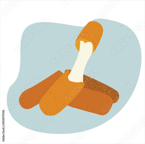 Mozzarella cheese sticks. Mozzarella cheese sticks, realistic fast food snack, deep-fried breaded, cheese stretch, melted, crispy. Vector illustration.

