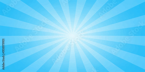 An abstract blue sunburst background features a radial vector design with bright light rays and glowing starburst beams shining across a summer sky wallpaper illustration
