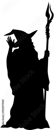 Wizard Silhouette with Hat and Staff