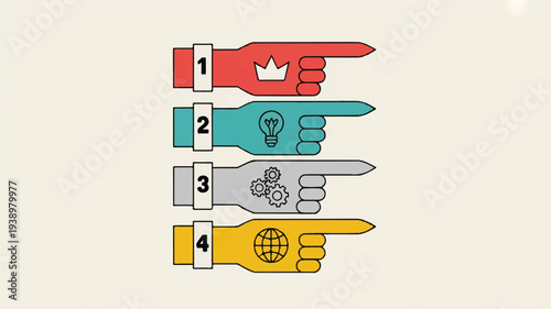 Four colorful missiles depicting concepts like ideas and global reach