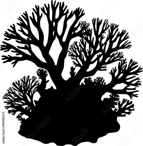 Coral Reef Silhouette Vector – Underwater Marine Coral Illustration