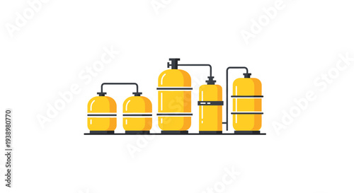 Industrial water filtration system with yellow tanks and pipes