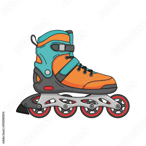 Dynamic inline skate illustration, a colorful piece of sports equipment for active recreation. Side view graphic art.