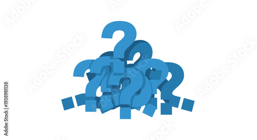 Pile of blue question marks on white background for confusion concept
