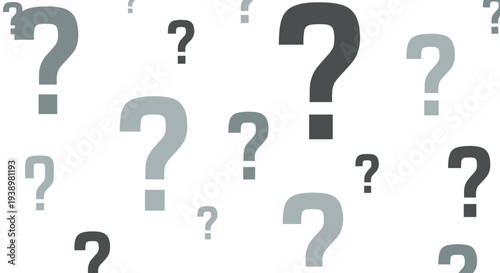 Multiple question marks in gray on white background