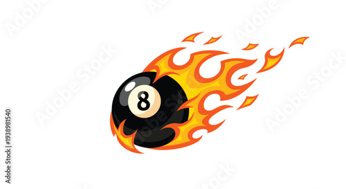 Flaming eight ball speeding through with vibrant orange flames