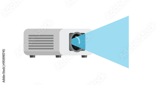 Modern projector displaying bright blue light beam