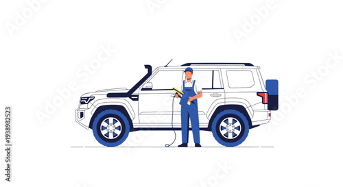 Car detailer cleaning SUV with professional equipment and uniform