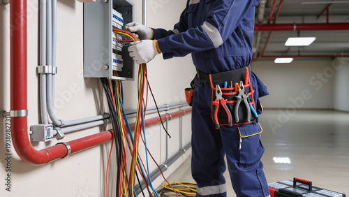 Schilderij op canvas A specialist manages the electrical power board
