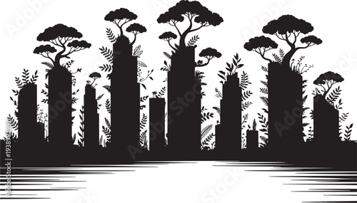 Silhouette vector background of building with plant and tree for background and other design vector illustration