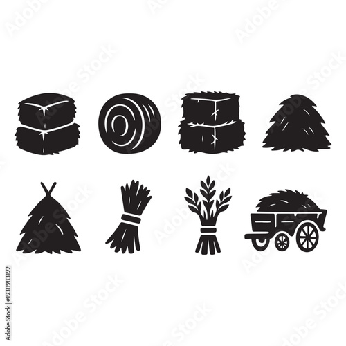 Agricultural hay and straw icons vector