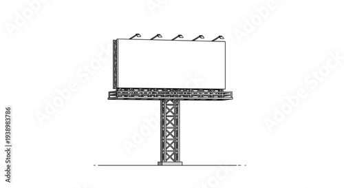 Large blank billboard on metal structure with spotlights for advertising