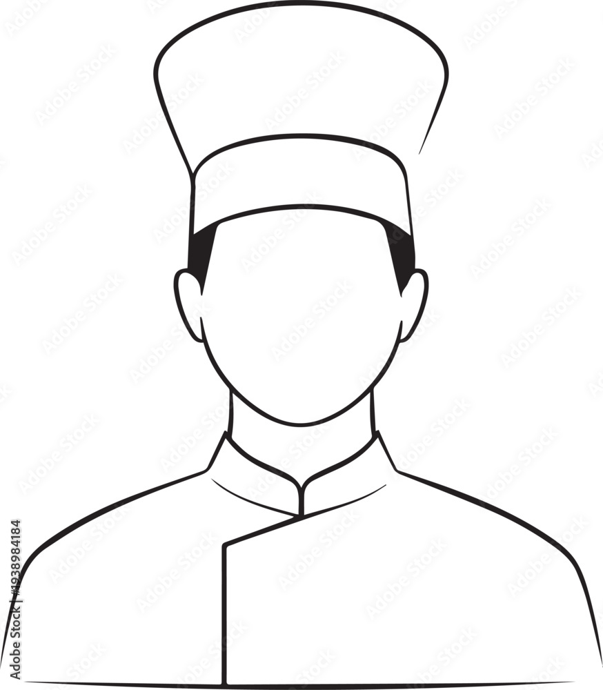 Fototapeta premium Hand Drawn Man as Chef Black and White Avatar Illustration in Minimal Line Art Style Design