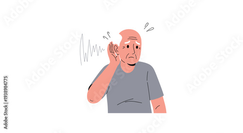 Man experiencing hearing loss with frustrated expression