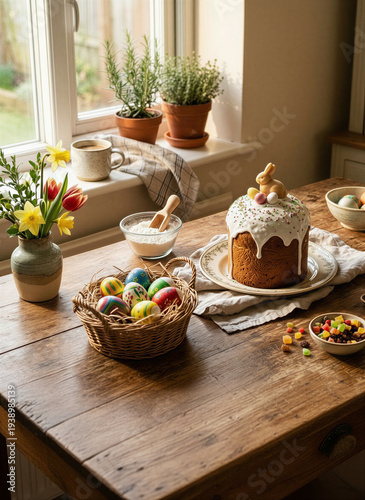 easter cake on kitchen table