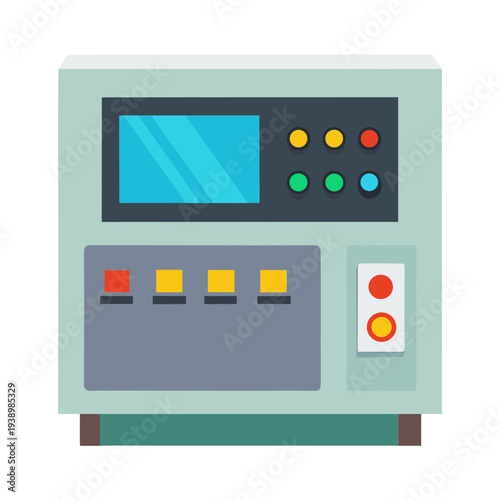 Industrial control panel with digital display and colorful buttons isolated