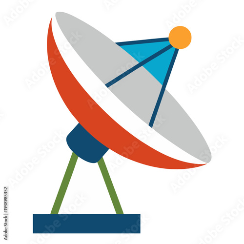 3D satellite dish antenna receiving data on blue stand isolated