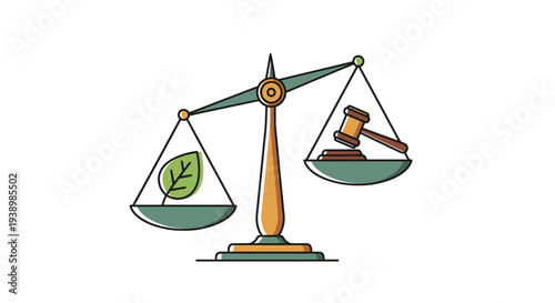 Leaf and judge's gavel on a balance scale