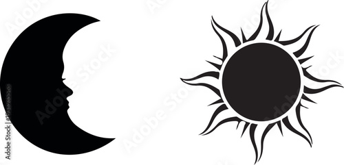 vector illustration of a silhouette of a moon and sun