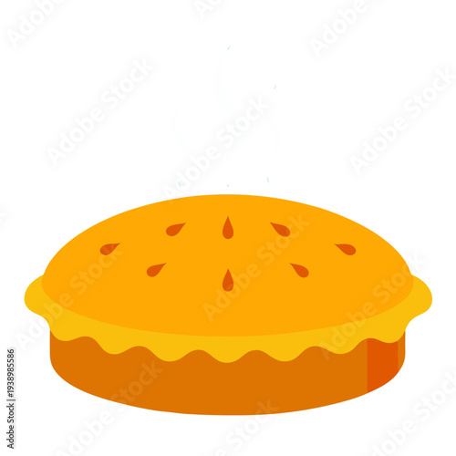 Golden freshly baked apple pie cooling on wooden counter top