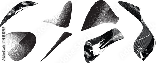Distorted irregular shapes collection . Noisy design . Noise destroyed logo . Trendy grainy shapes set . Graph print texture .Spray effect .Grunge texture . Distressed element .vector
