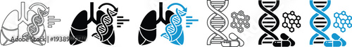 Modern Genetic Lung Research and Pharmaceutical DNA Helix Vector Icon Set for Biotechnology