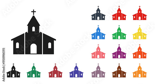 church icon set colorful.