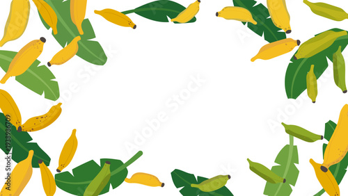 Hand-drawn Nam Wa banana and foliage frame for text or copy space