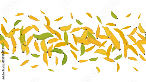 Seamless horizontal floating Nam Wa bananas decoration for tropical food design