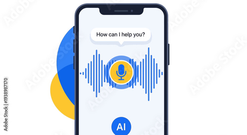 Digital voice assistant interface on a smartphone screen, featuring AI-powered speech recognition and smart communication technology for modern interaction