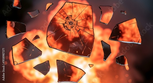 Burning fragments of a destroyed object on fire